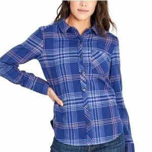 🥑Orvis plaid stretch flannel button down shirt chest pocket blue pink XS